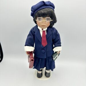 Doll of the Month August African American School Girl Porcelain 12" w/ Stand